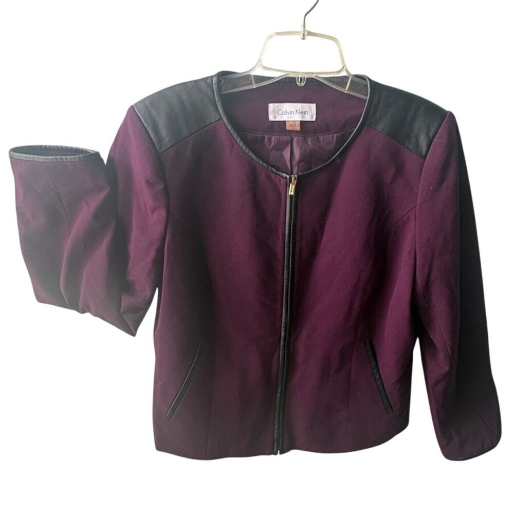 Y2K Calvin Klein Purple zip up blazer with leather look trim- 12 Prince